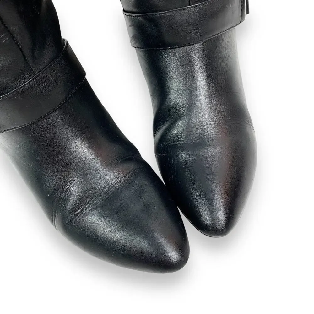2000's MARC FISHER tall black leather boots with silver ring and low heels - Picture 6 of 12